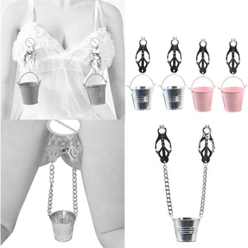 Stainless Steel Torture Nipple Clamp Labia Clip Bondage With Weight Bucket SM Breast Flirting Clitoris Stimulator Women Sex Tool