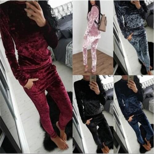 2 PCS Women Autumn Winter Tracksuit Velvet Hoodies + Pants Sport Sets Female Velour Fitness Set Traning Exercise Gym