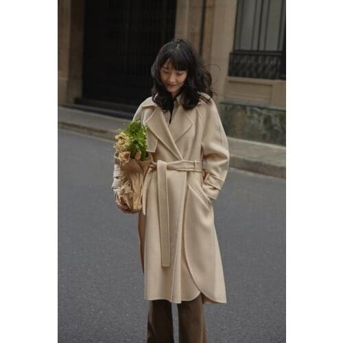 Double cashmere coat womens winter 2021 new waist closing suit collar medium long wool coat