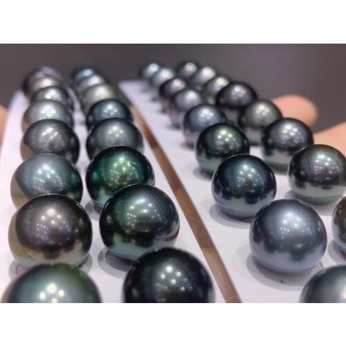 10pcs/lot 11-12mm Size Real Natural Black Tahiti Loose Pearls Round Shape for DIY Making Pendant Ring Earrings Necklace Bracelet