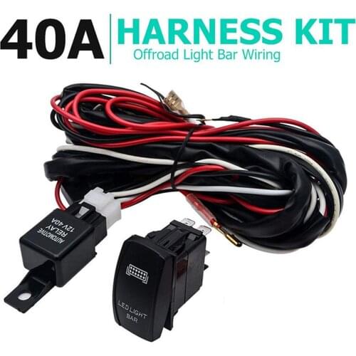 12V SUV ATV Blue LED Light Bar Rocker Switch Wiring Harness 40A Relay Fuse Kit