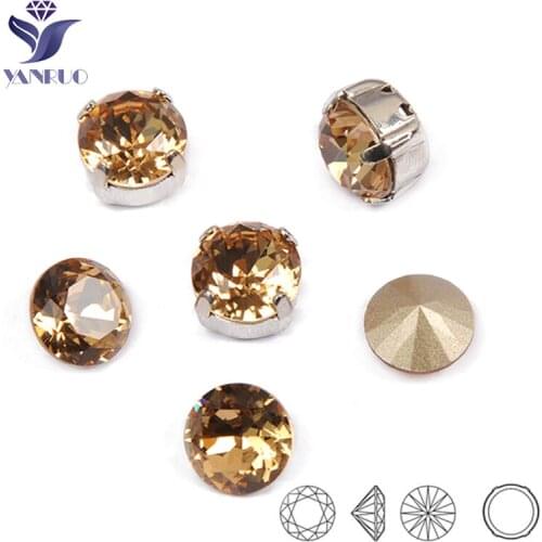 1357 Brilliant Cut Light Colorado Topaz Strass Sewing K9 Crystals Sew On With Gold Claws Studs For Rhinestones