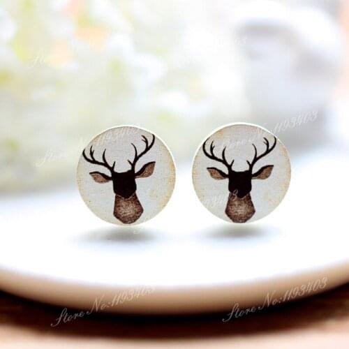 16mm Deer Round High Quality Photo Wood Laser Cut Cabochon to make Rings, Earrings,Bobby pin,Necklaces, Bracelets-(WEH-58)