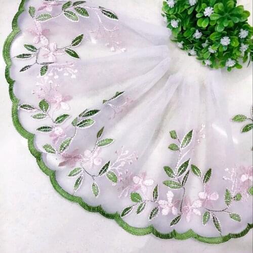 30Yards 16cm Handmade Hair Decoration Green Floral Mesh Embroidered Lace Trim Wedding Dress Skirt Fabric DIY Sewing Accessories