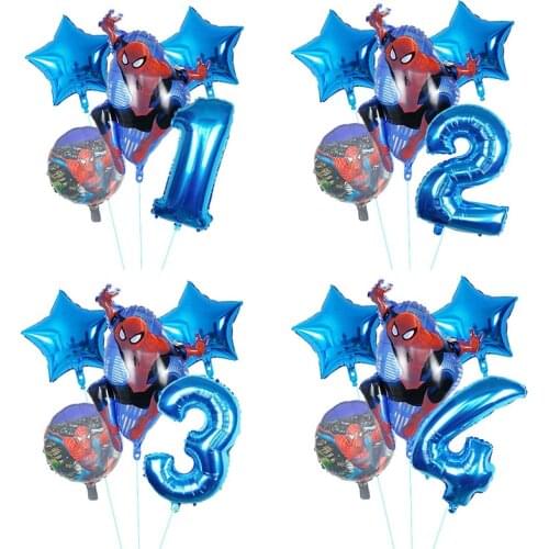5pcs Spiderman Foil Balloons Blue 30inch Number 1 2 3 Star Kids Room Decoration Birthday Party Childrens day Globos Supplies