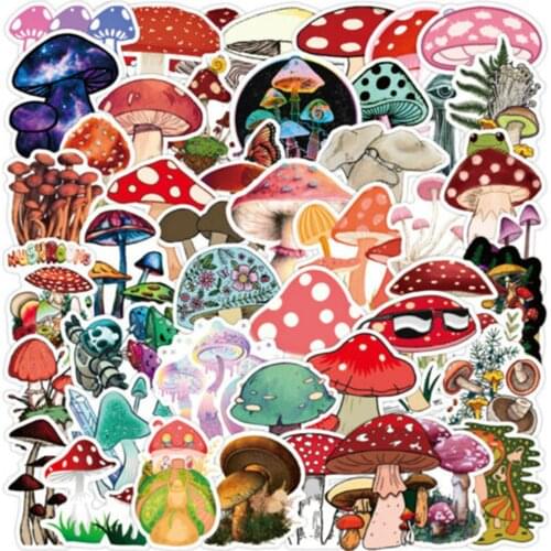 50Pcs Cute Plant Mushroom Stickers For Laptop Skateboard Helmet Luggage Wall Diy