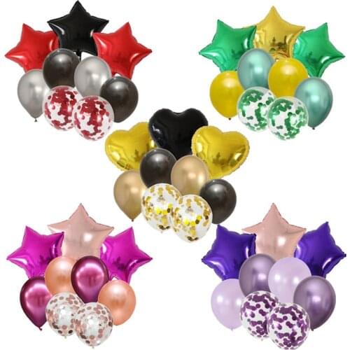 9pcs Metal Latex confetti Balloons Chrome Metallic Colors helium Air Ballon Birthday Party Decor globos baby shower star balloon