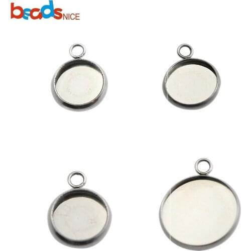 Beadsnice 38730smt17 Stainless Steel Pendant Tray 8/10/14/18/20mm Cabochon Base Pendant Base Bezel Cups Jewelry Wholesale