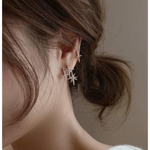 Shiny Side New Accessories Crystal Star Stud Earrings for Women Fashion Jewelry Simple Style Zirconia Irregular Earrings