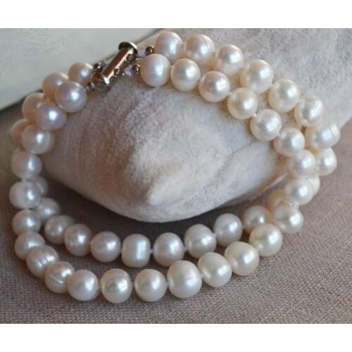 New Arrival Pearl Bracelet 8-9mm 2 Rows White Color Genuine Freshwater Pearl Bracelet Handmade Fashion Jewelry Women Gift