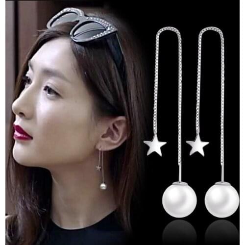 Hot Sale Promotion 2017 New Fashion Star Pearl Design 925 Sterling Silver Drop Earrings for Women Jewelry Gift Drop Shipping