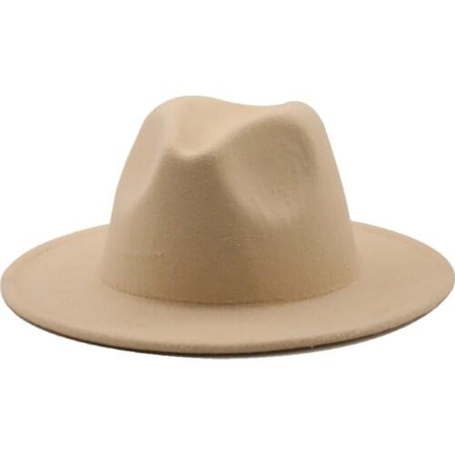 Classical Wool Felt Wide Brim Hat Pearl Belt Pink Solid Caps Men Women Winter Derby Wedding Church Jazz Hats