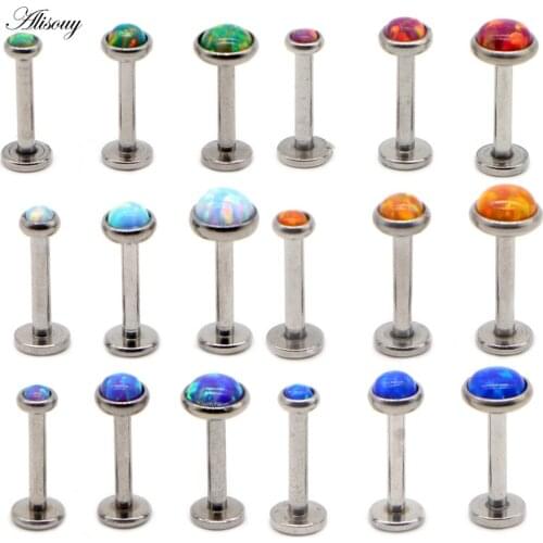 Alisouy 1PCS 16g Internal Thread Opal Stone Labret Lip Stud Ring Opal Ear Cartilage Tragus Helix Earring Piercing Body Jewelry