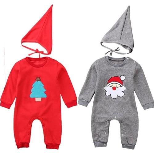 Christmas Newborn Kids Baby Boys Girls Romper Jumpsuit Hat Winter Xmas Party Outfits Fashion Clothes