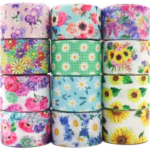 50 Yards 1.5" 38MM Flower Printed Grossgrain Ribbon For Hair Accessories DIY Craft Supplies Sewing Handmade Y2021051101