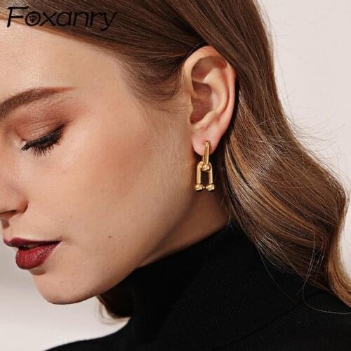 Foxanry INS Fashion 925 Sterling Silver Earrings for Women Creative Simple U-Shape France Gold Plated Elegant Party Jewelry Gift