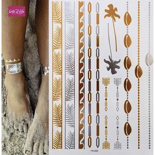 Fashion Women Temporary Tattoo Gold Body Art Inspired Metallic Tattoo Sticker