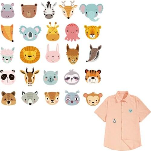 Small Animal Head Set Applique On Clothes Children T-Shirt Iron On Stickers Diy Accessory Clothes Heat Transfer Stickers