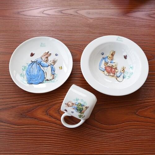 3pcs Ceramic plates sets for childs Easter gift kitchen dishes rabbit Fruit Dessert dinner plates Breakfast milk cups and mugs