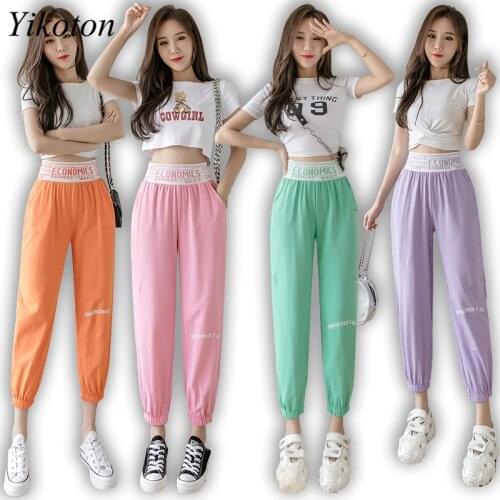 Summer New Womens Pants Elastic Waist Cotton Lantern Ankle-LengthPants Letters Printed Casual Joggers Women Sports pants Harem