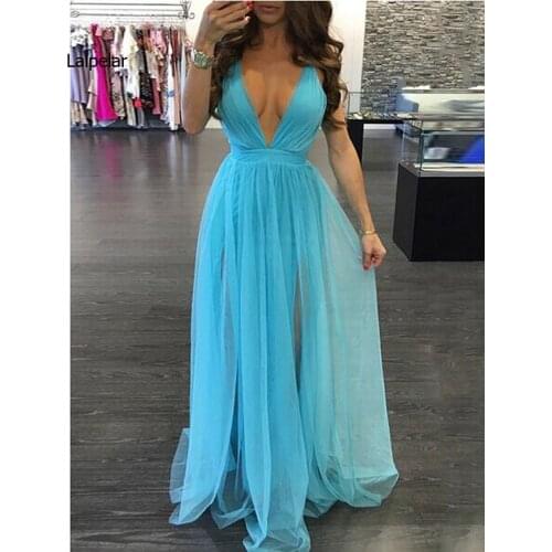 New Sexy Hot Sale deep V-neck Women Summer Long sexy Evening Party tulle Dress Beach Dresses Sundress Long Dress Beach Dress