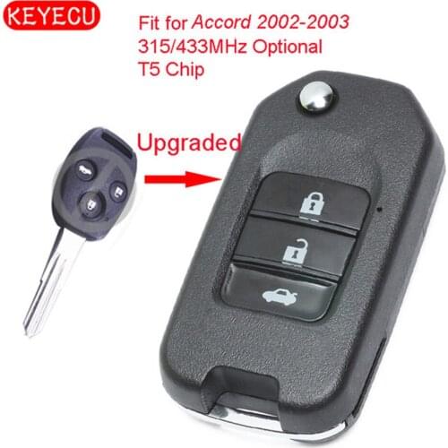 Keyecu Upgraded Flip Remote Car Key Fob 315MHz/433MHz Optional T5 Chip 3 Button for for Honda Accord 2002-2003