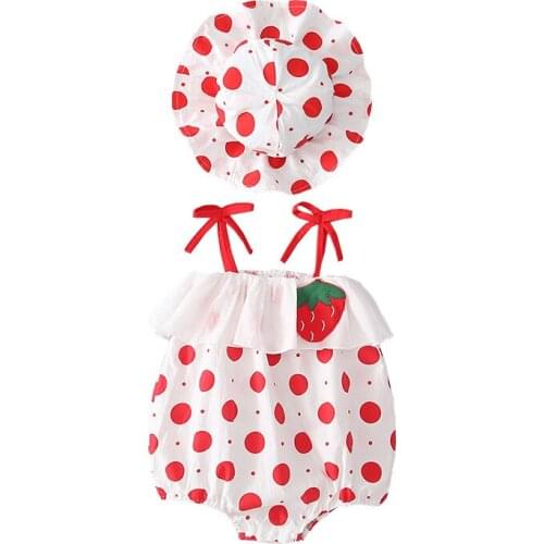 Newborn Baby Girls Clothing Sleeveless Fruit Printed Cute 0-24m Bodysuit + Sun Hat 2020 Cool Summer Baby Costume Infant Jumpsuit