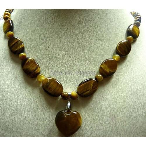 ! Wholesales beautiful TiEArs Eye chalcedony Heart Pendant Necklace 17" JT6498