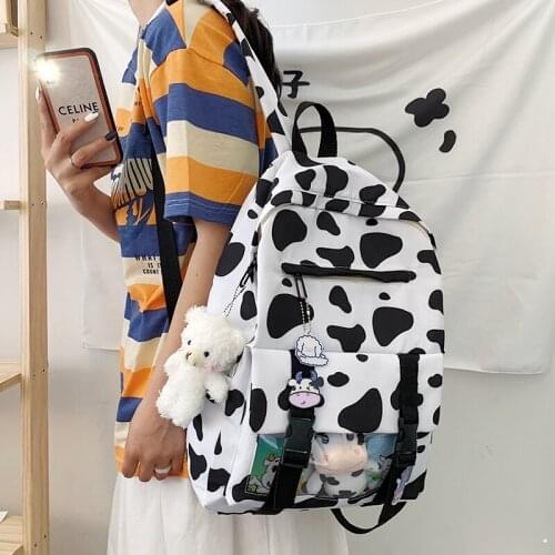 Original Brand Schoolbag Female Korean Cute Cow Pattern Harajuku Large Capacity Junior High School Student Backpack