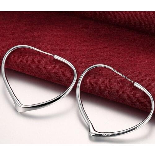 Birthday Gift 925 Sterling Silver Elegant Heart Hoop Earrings for Women Fashion Jewelry Accessories