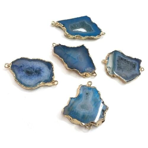 Natural Stone slice Agates Pendants Double hole connector for Jewelry Making DIY Necklaces Accessorie Size 30x40mm-30x50mm
