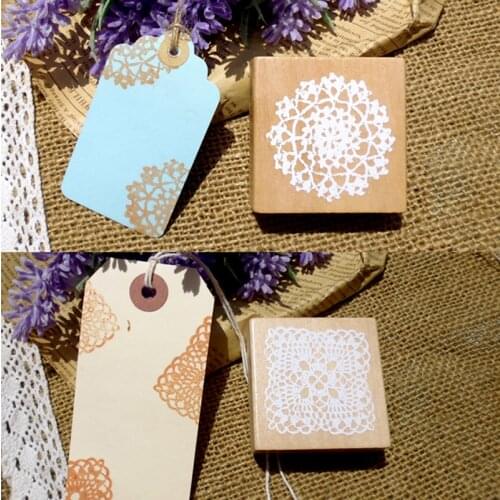 Lovely Lace Round and Square Stamp Wooden Rubber Stamp for DIY Scrapbooking Album Decoration 5x5cm