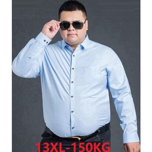 FAISIENS high quality Mens Dress Shirt long Sleeve 10XL 12XL 14XL Pink Blue 6XL 7XL 8XL Formal Casual oversize Men Shirt 54 60