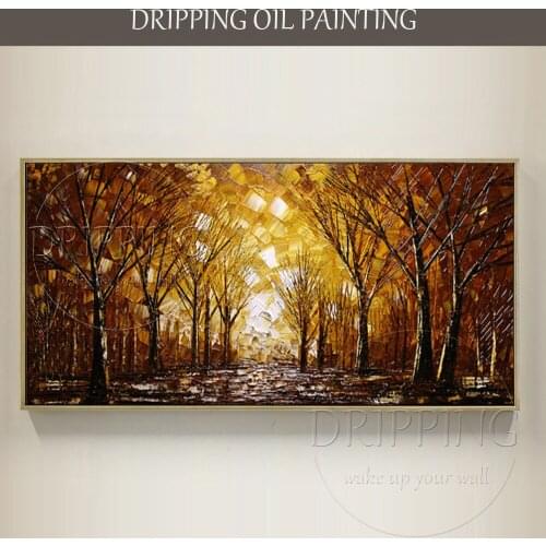 Artist Hand-painted High Quality Modern Abstract Forest Oil Painting on Canvas Birch Tree Oil Painting Match for Brown Furniture