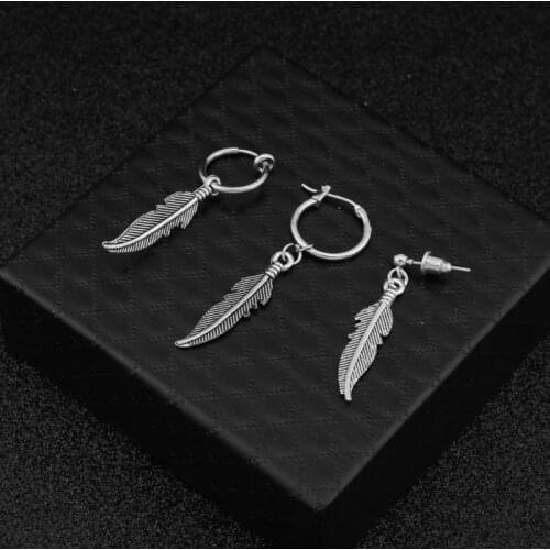 Vintage Silver Color Feather Drop Earings For Women Men Retro Leaf Sharp Dangle Earring Fashion Wing Jewelry Accessories A683