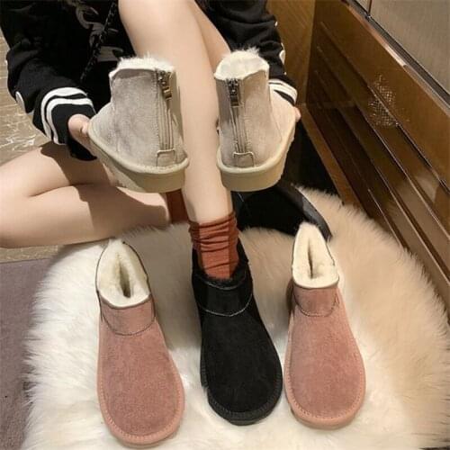 Winter Autumn Girls Flats Warm Snow Boots Women Fur Lining Zipper Round Toe Casual Shoes Outdoor Ankle Cotton Boot Shoes Size