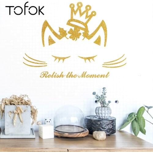 Tofok Golden Crown Lovely Cat DIY Wall Sticker Home Kids Room Self-adhesive Decoration Bedroom Parlor Nursery Office Mural Decal