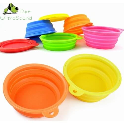 ULTRASOUND PET Dog Cat Pet Travel Bowl Silicone Collapsible Feeding Water Dish Feeder portable Water Bowl For Pet