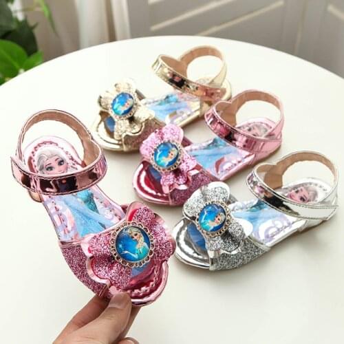 Disney spring girls sandals frozen princess shoes elsa soft bottom kids crystal shoes children Flat bottom anti-skid shoes