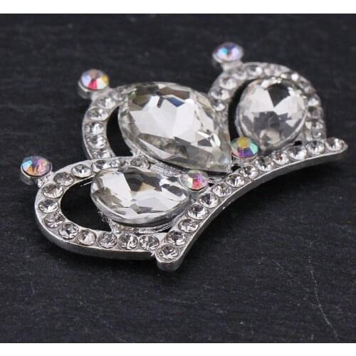 2PCS Women Silver Plated Shiny Crystal Rhinestone Crown Jewelry Making DIY Wedding Dress Brooch Shoe Clip Buckle Girl Decoration