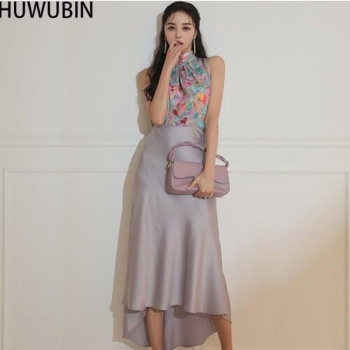 New Two Piece Set 2021 Summer Korean Stand Neck Sleeveless Lace Up Top + Fashion Waist Collection Fishtail Dress Suit Women