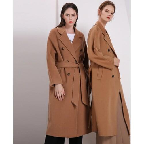 Autumn and winter 2019 new style tie woolen overcoat classic style double-sided wool women coats high-end fashion lady clothes