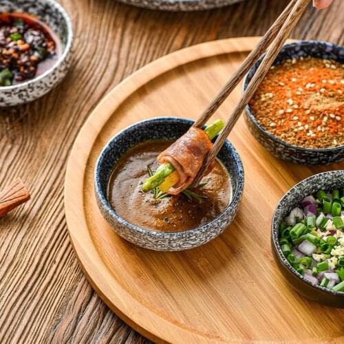 1pc Japanese Retro Ceramic Household Soy Sauce Vinegar Seasoning Dish Barbecue Dipping Dish Round Snack Plate