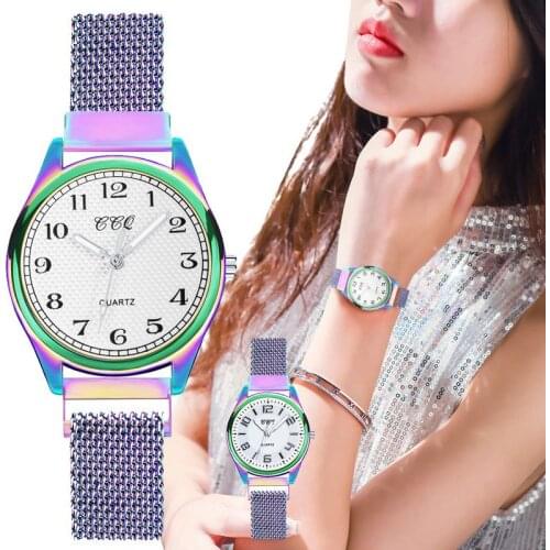 100pcs/Lot CCQ Fashion Arabic Numerals Magnetic Watch Women Casual Round Colorful Wristwatch Ladies Clock Reloj Mujer Wholesale