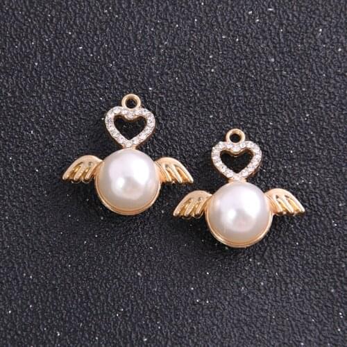 2pcs 25*24mm Alloy Metal Ancient Gold Drop Oil Angel Pearl Love Wings Charms Pendant For DIY Bracelet Necklace Jewelry Making
