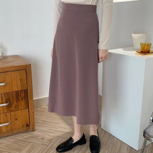 2021 Spring Chiffon Solid Skirt Womens Long High Waist Slim A-line Skirt