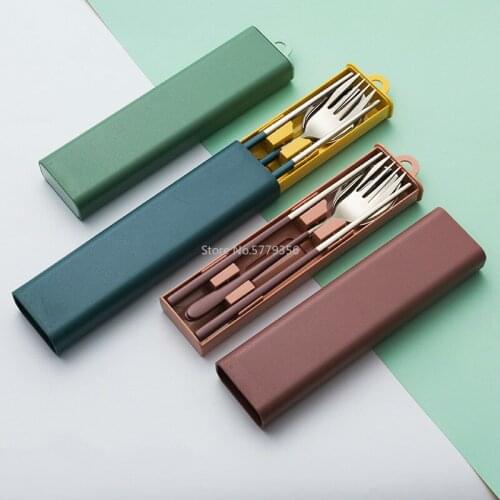 304 Stainless Steel Korean Three-piece Spoon Fork and Chopsticks Set Creative Portable Tableware Student Travel Pull-out Set