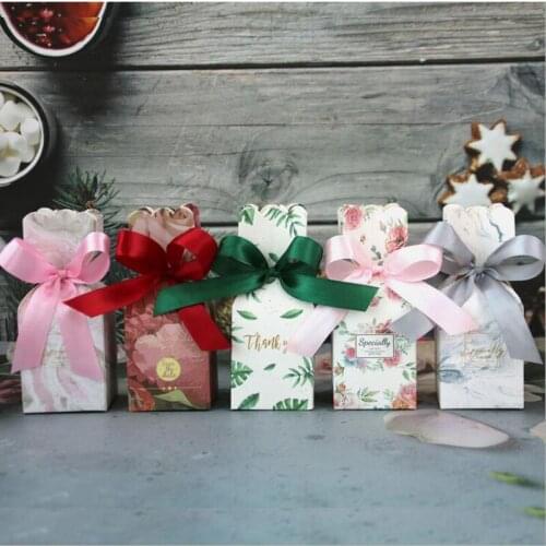 50pcs Vase Shape Candy Box Chocolate Boxes Cookies Bag Favor And Gift Box With Ribbon Wedding Decoration Birthday Party Supplies