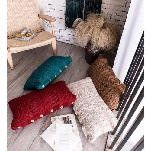 65x35cm beige/green/coffee rectangle vintage wool knitted cushion cover pillowcase double sided long waist pillow cover