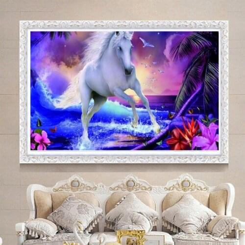 The New DIY Dream White Horse Tread Water 5D Round Diamond Paste Diamond Decoration Painting